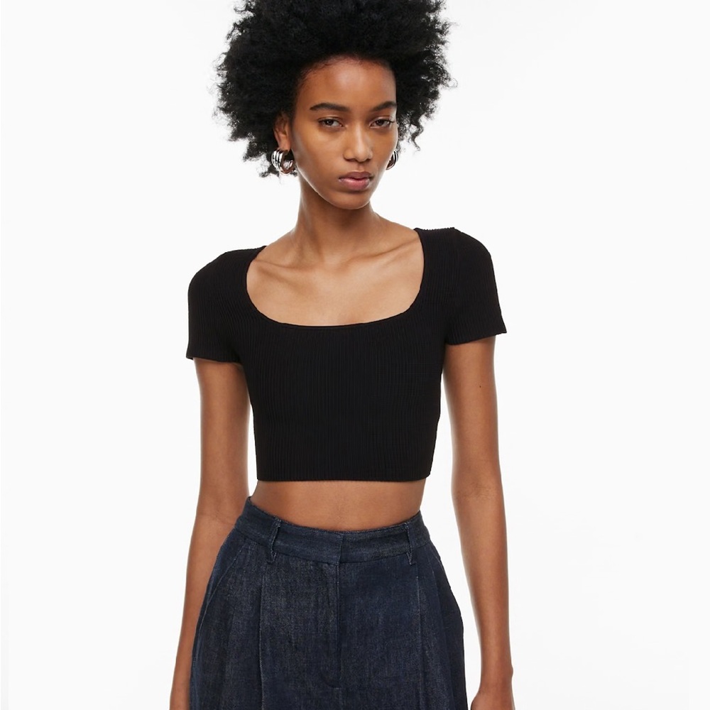 NWT Aritzia Fitted Black Crop Top with Square Neckline